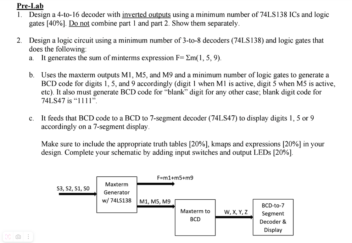 Solved Pre-Lab 1. ﻿Design a 4-to-16 ﻿decoder with inverted | Chegg.com