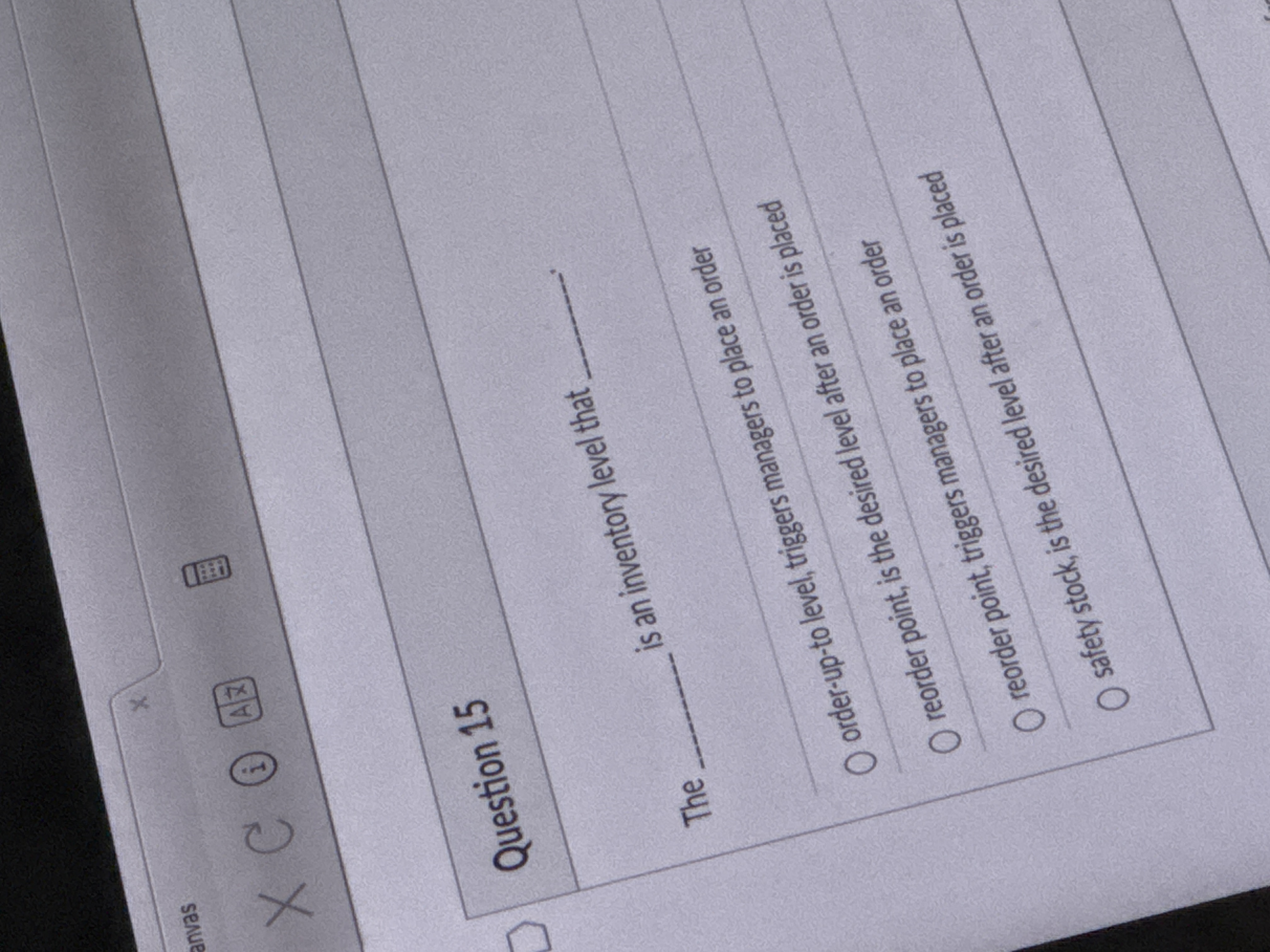 Solved Question 15is an inventory level thatTheorder-up-to | Chegg.com