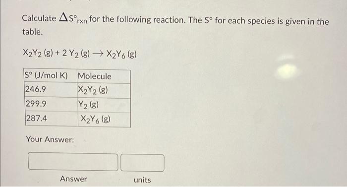 Solved Calculate Δs∘rxn For The Following Reaction The S∘