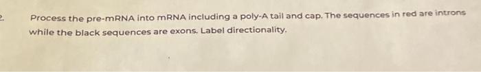 Solved 2. Process the pre-mRNA into mRNA including a poly-A | Chegg.com