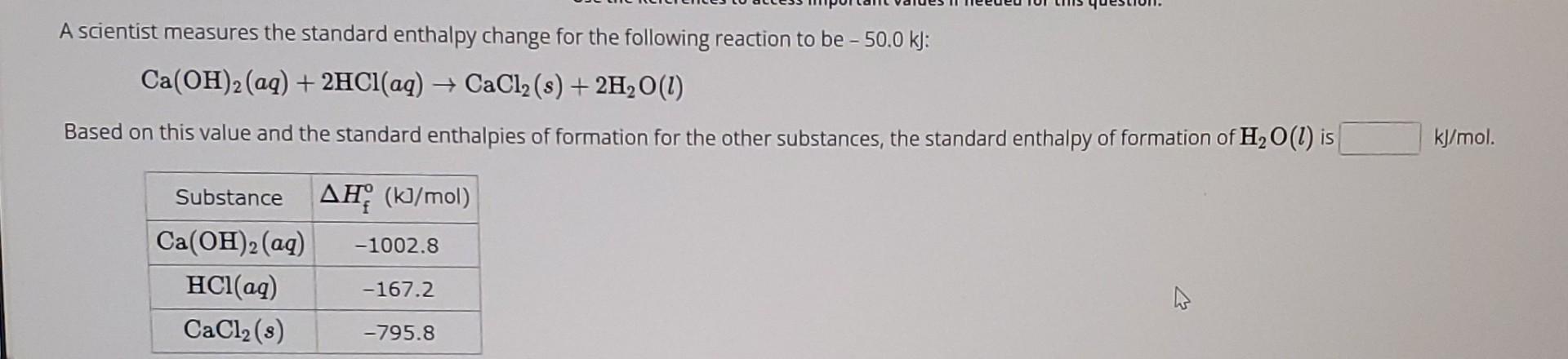 Solved Ca(OH)2(aq)+2HCl(aq)→CaCl2(s)+2H2O(l) | Chegg.com