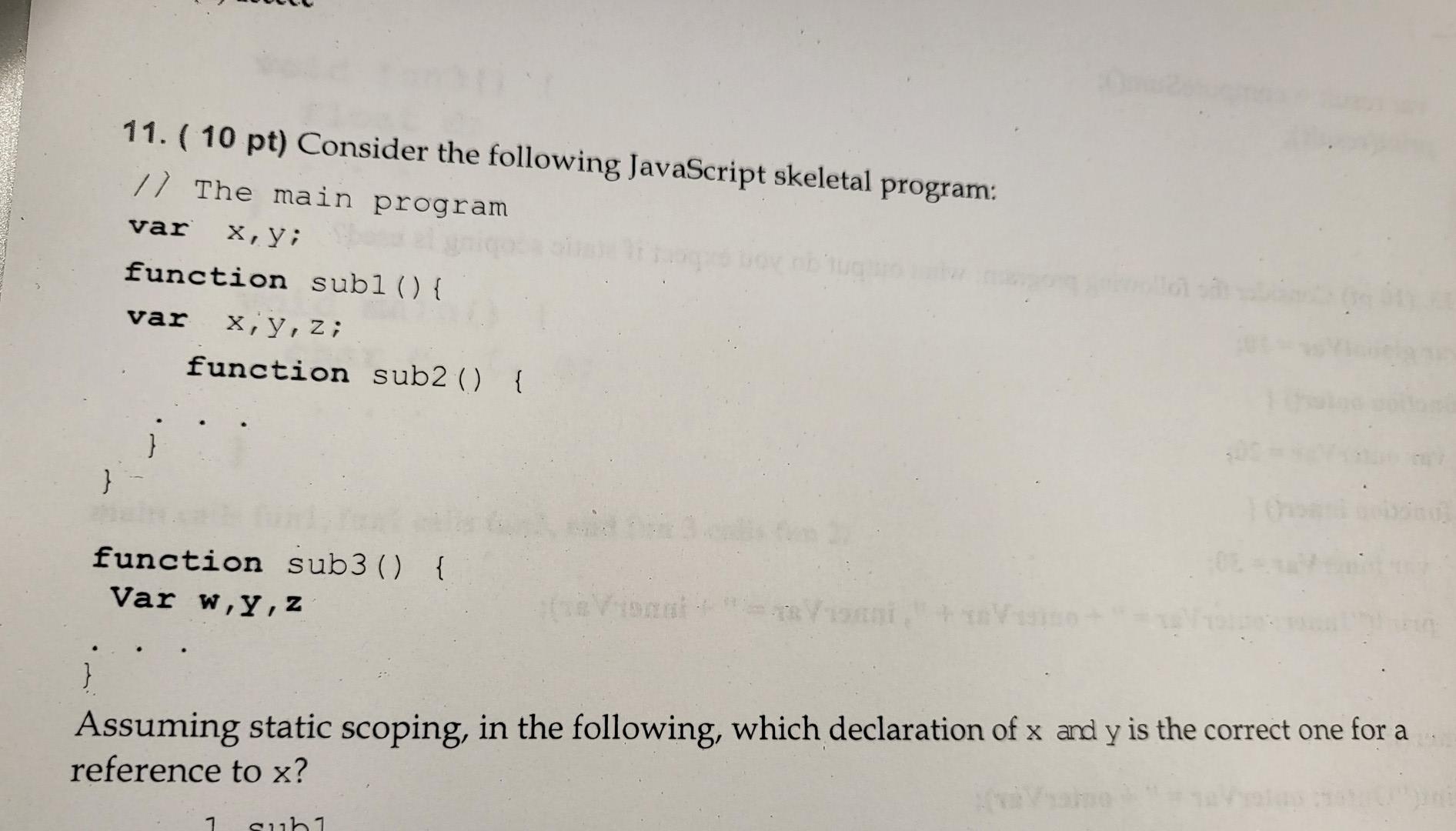 Solved 11. ( 10pt ) Consider The Following JavaScript | Chegg.com