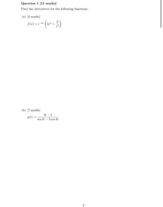 Solved Question 1 15 marks Find the derivatives for the | Chegg.com