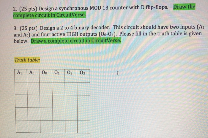 Solved 2. (25 pts) Design a synchronous MOD 13 counter with | Chegg.com