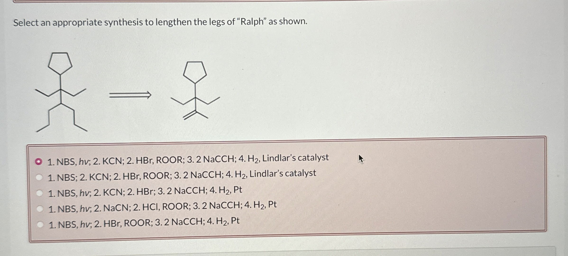 Solved Select an appropriate synthesis to lengthen the legs | Chegg.com