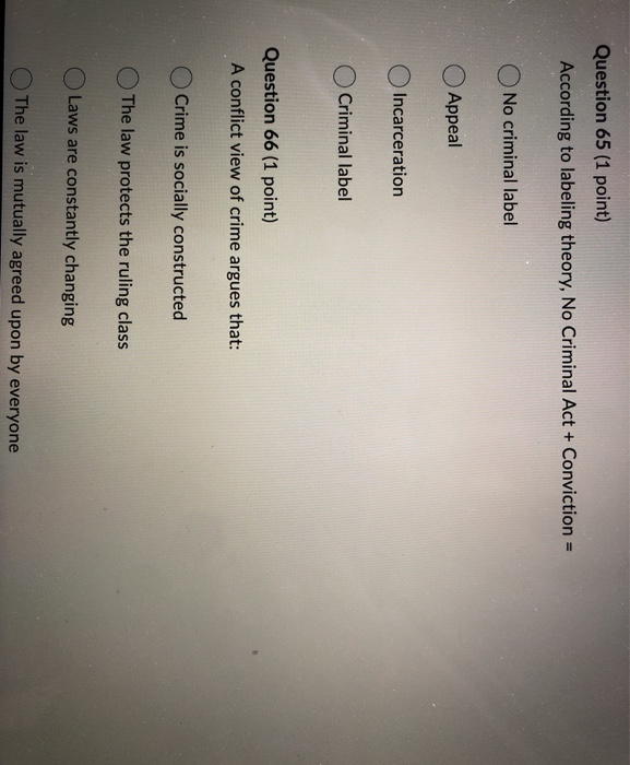 Solved Question 65 (1 point) According to labeling theory, | Chegg.com