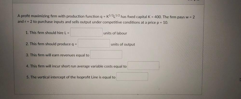 Solved A profit maximizing firm with production function q = | Chegg.com