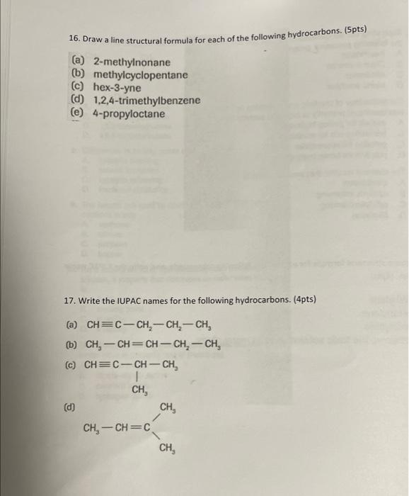 Solved 16. Draw a line structural formula for each of the | Chegg.com