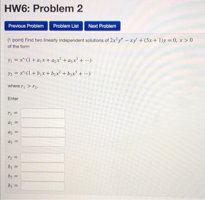 Solved HW6: Problem 2 Previous Problem Problem List Next | Chegg.com