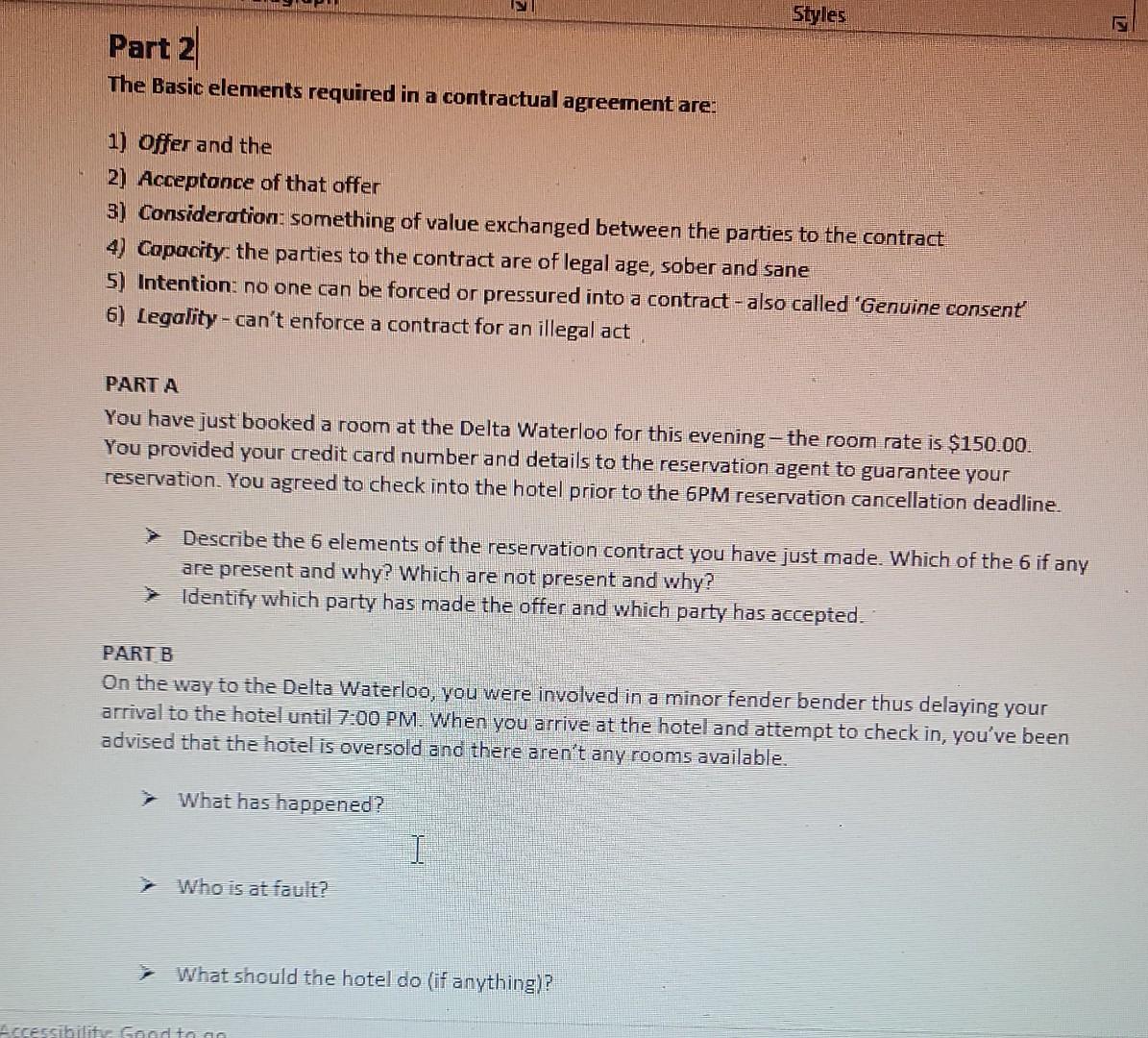 Solved Styles Part 2 The Basic elements required in a Chegg