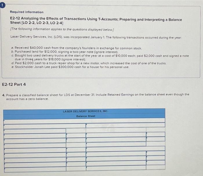 Solved Required information E2-12 Analyzing the Effects of | Chegg.com