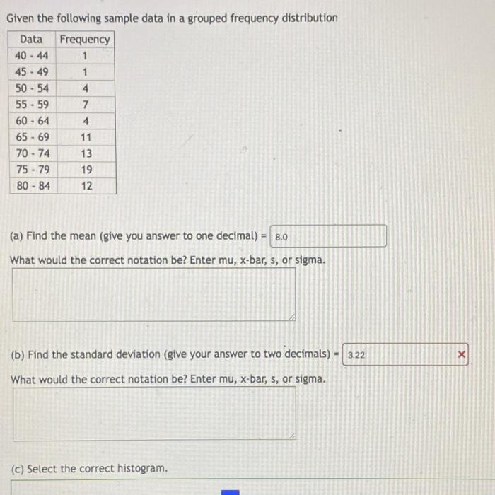 Solved Given the following sample data in a grouped | Chegg.com