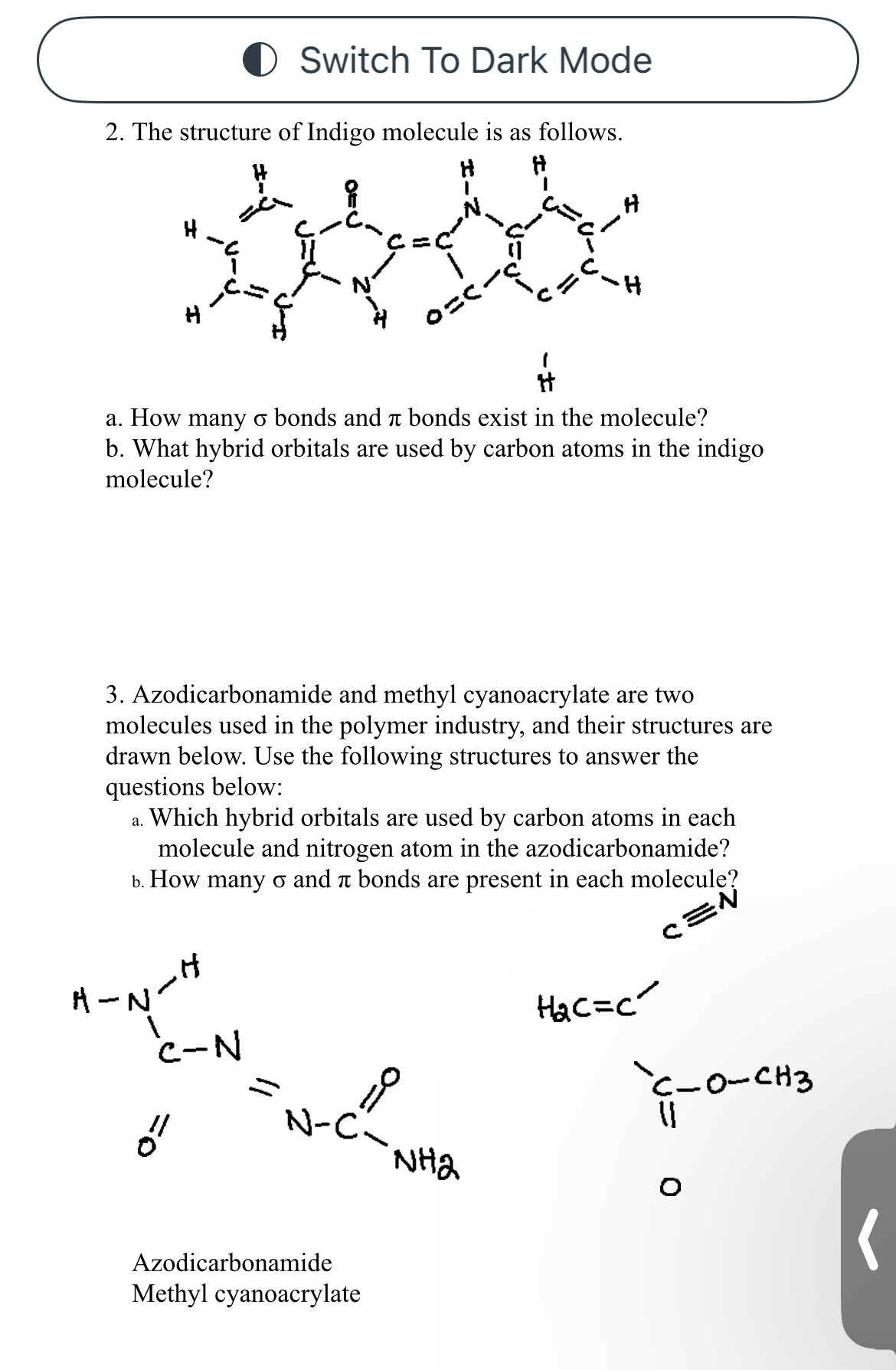 Solved Switch To Dark Mode2. ﻿The structure of Indigo | Chegg.com