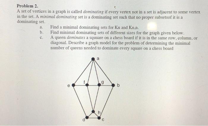 Problem 2. A set of vertices in a graph is called | Chegg.com