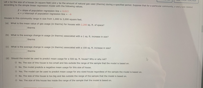 Solved Let Y Be The Size Of A House in Square Feet And Y Chegg