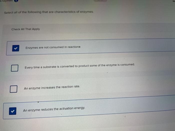 Solved Check All That Apply The enzyme changes shape to fit