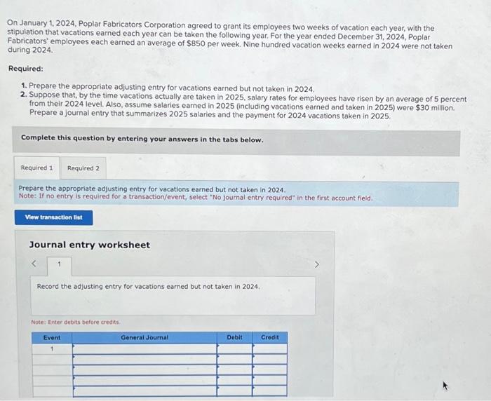 Solved On January 1,2024, Poplar Fabricators Corporation