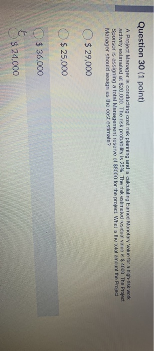 Solved Question 30 (1 point) A Project Manager is conducting | Chegg.com