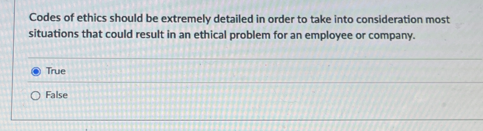 Solved Codes of ethics should be extremely detailed in order | Chegg.com