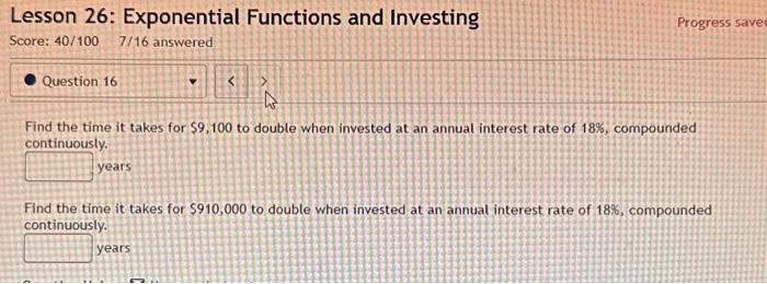 Solved Lesson 26: Exponential Functions and Investing | Chegg.com