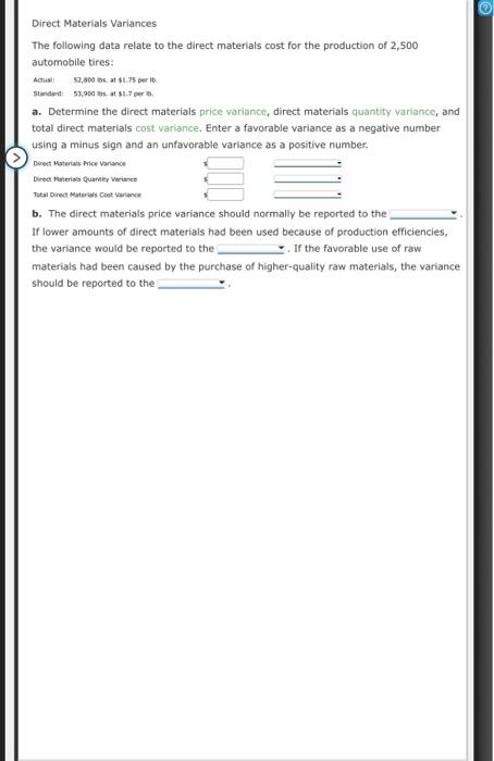 Solved Direct Materials Variances The following data relate | Chegg.com