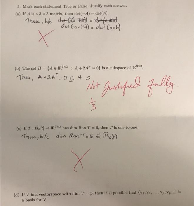 Solved 5. Mark Each Statement True Or False. Justify Each | Chegg.com