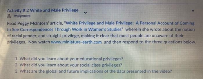 Solved Activity # 2 White and Male Privilege B. Assignment | Chegg.com
