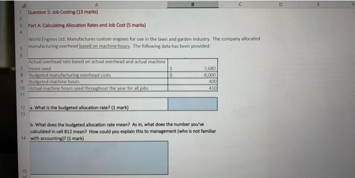 Solved Part A: Calculating Allocation Rates and Job Cost ( 5 | Chegg.com