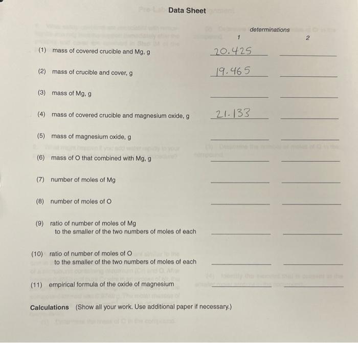 Solved Data Sheet | Chegg.com