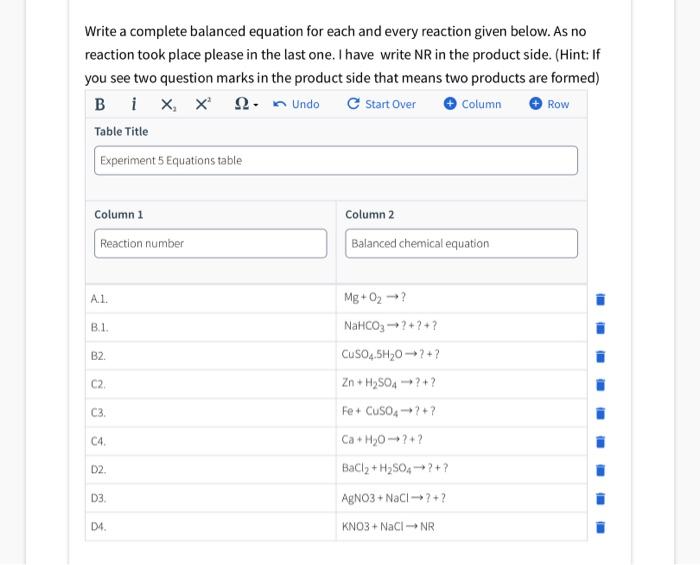 Solved Write a complete balanced equation for each and every | Chegg.com