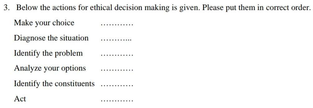 3. Below the actions for ethical decision making is | Chegg.com
