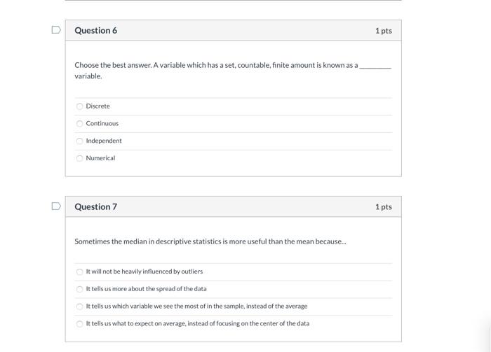 Solved D Question 6 1 pts Choose the best answer. A variable | Chegg.com