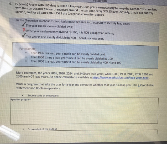 Solved Paragraph 5 Points A Year With 366 Days Is Called Chegg Com