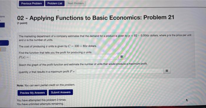 Solved 02 - Applying Functions to Basic Economics: Problem | Chegg.com