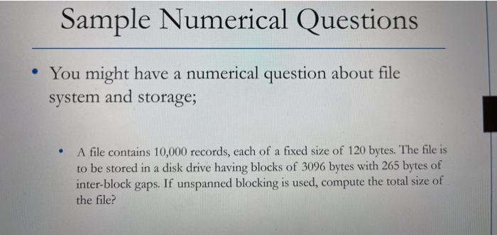 Solved Sample Numerical Questions You might have a Chegg