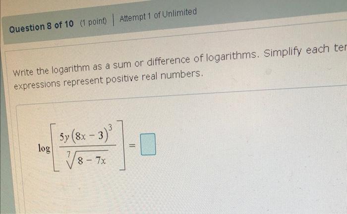 Solved Write the logarithm as a sum or difference of | Chegg.com