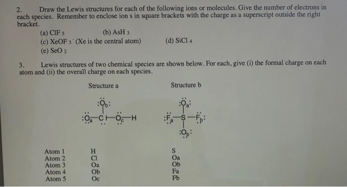 Solved 2. Draw the Lewis structures for each of the | Chegg.com