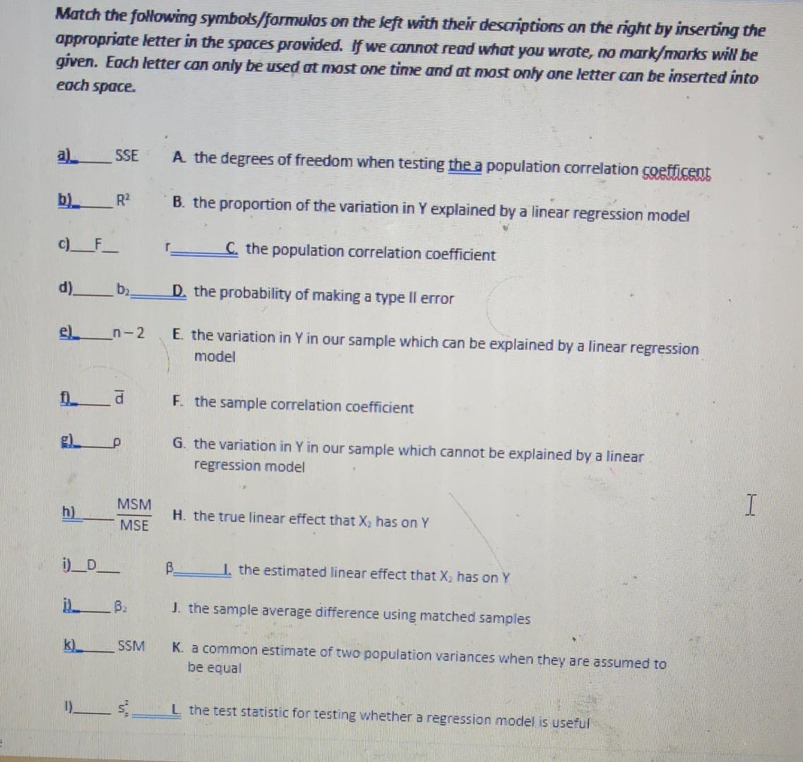 Solved Match The Following Symbols Formulos On The Left With | Chegg.com