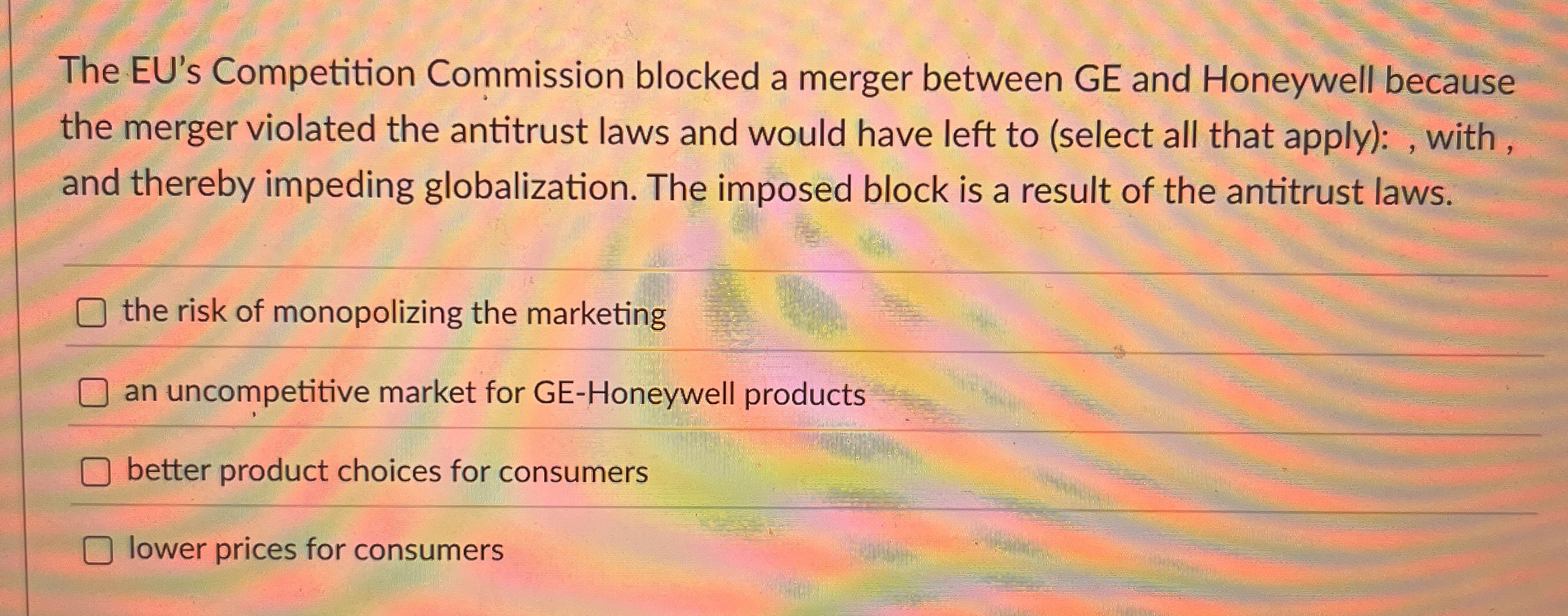Solved The EU's Competition Commission blocked a merger