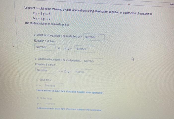 Solved Re A student is solving the following system of | Chegg.com