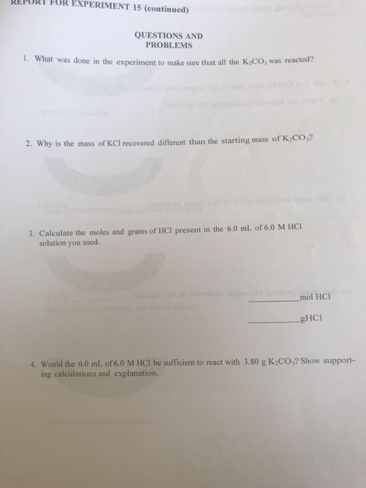 Solved Report For Experiment 15 Quantitative Preparation Of