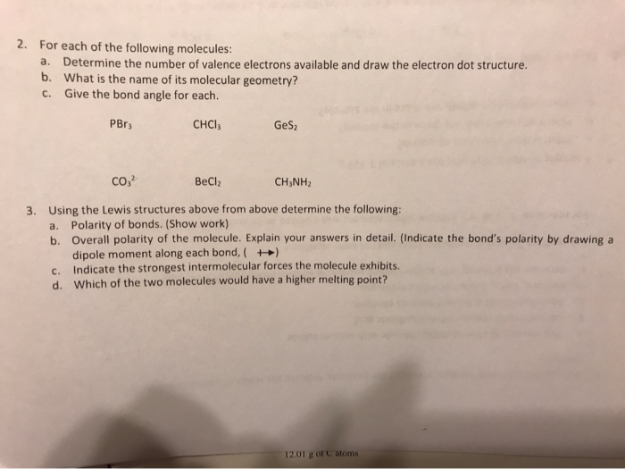 Solved 2 For Each Of The Following Molecules Determine Chegg Com