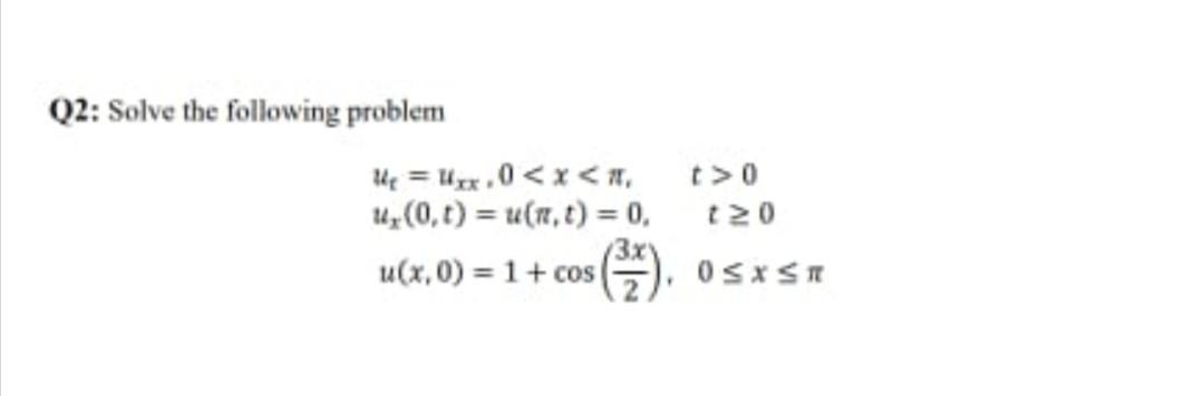 Solved Q2: Solve the following problem 120 1, (0.t) = u(nt) | Chegg.com