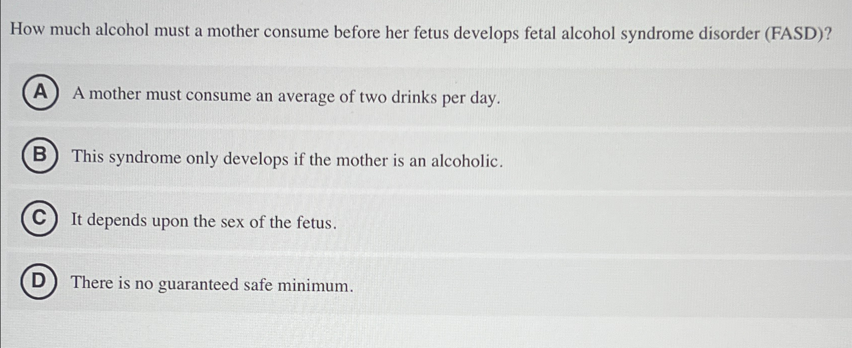 Solved How much alcohol must a mother consume before her | Chegg.com