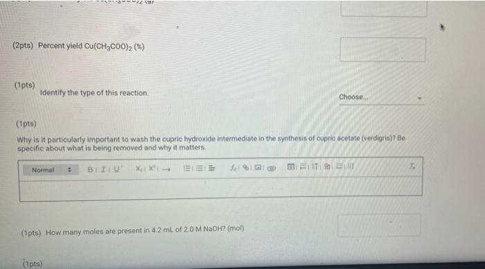 Solved (23pts) Part 2: Making Verdigris, Copper Acetate I | Chegg.com