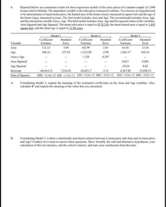 Solved Reported Below Are Estimation Results For Three | Chegg.com