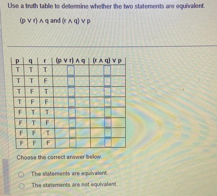 Solved Use a truth table to determine whether the two | Chegg.com