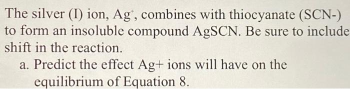 Solved The silver (I) ion, Ag, combines with thiocyanate | Chegg.com