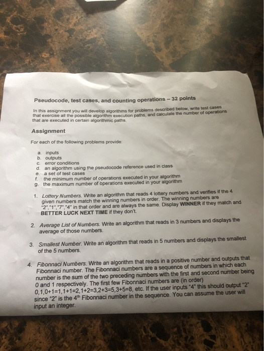 Solved Pseudocode, test cases, and counting operations - 32 | Chegg.com
