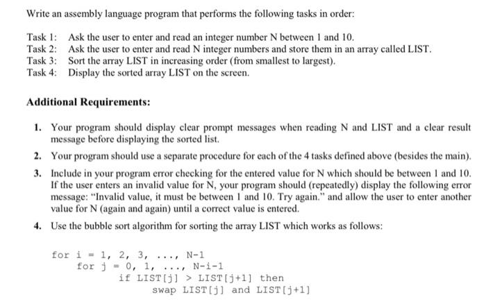 Solved Write An Assembly Language Program That Performs The | Chegg.com